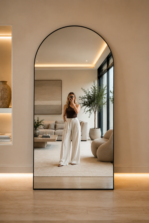 Eleson Arch Top Staande Spiegel – Zwart Frame | 200 × 100 cm