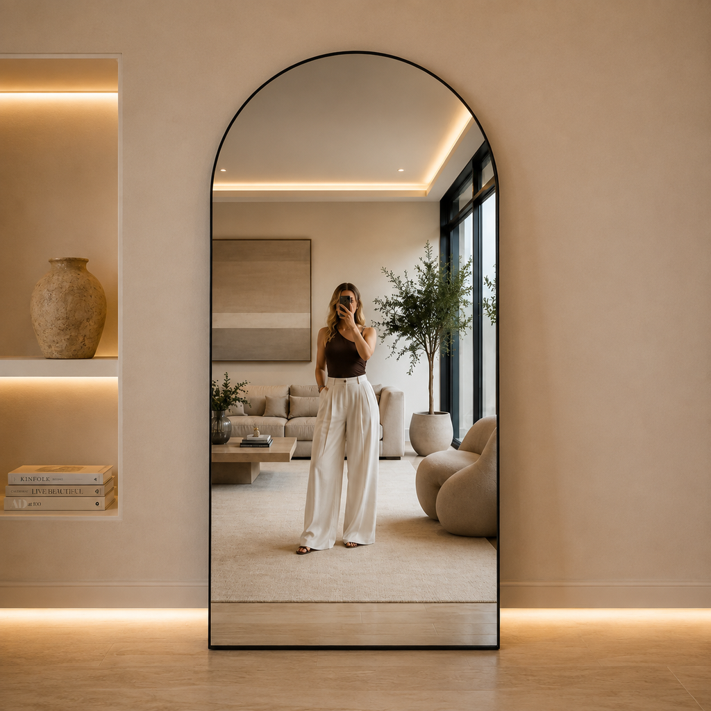 Eleson Arch Top Staande Spiegel – Zwart Frame | 200 × 100 cm